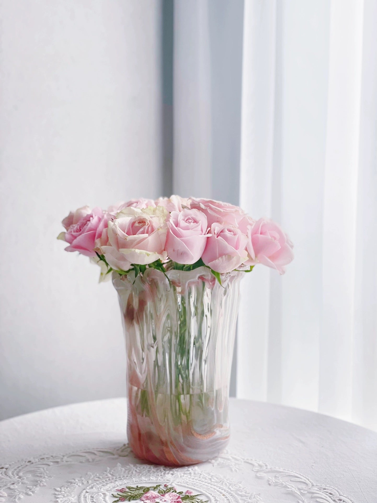 Artistic Handmade Pink Glass Vase | Elegant Home Decor Accent cabinet Sleek Contemporary Sophisticated Unique Elegant Decorative Trendy stylish Minimalist Artistic Luxury Designer tabletop table decor accessories tableware living room decor coffee table decor