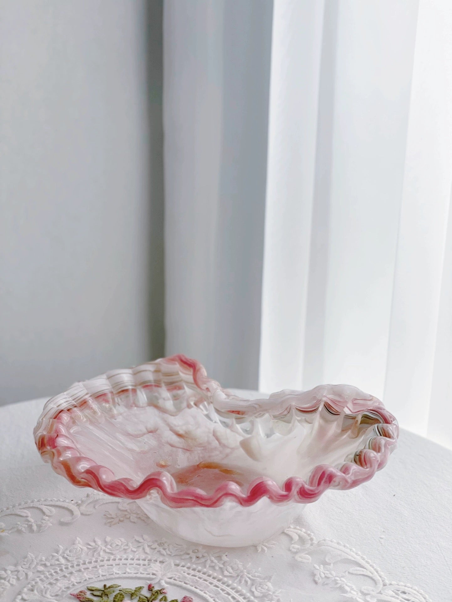 Artistic Handmade Pink Glass Vase | Elegant Home Decor Accent cabinet Sleek Contemporary Sophisticated Unique Elegant Decorative Trendy stylish Minimalist Artistic Luxury Designer tabletop table decor accessories tableware living room decor coffee table decor