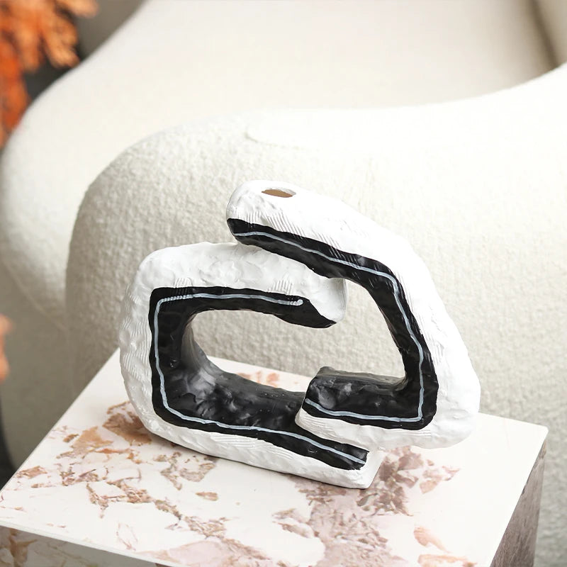 Eclectic Unique Black n White Black Vase - Artistic Vase Decor Home Decor cabinet Sleek Contemporary Sophisticated Unique Elegant Decorative Trendy stylish Minimalist Artistic Luxury Designer tabletop table decor accessories tableware living room decor coffee table decor