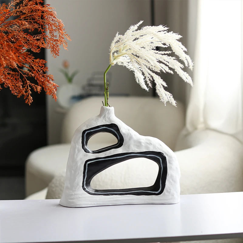 Eclectic Unique Black n White Black Vase - Artistic Vase Decor Home Decor cabinet Sleek Contemporary Sophisticated Unique Elegant Decorative Trendy stylish Minimalist Artistic Luxury Designer tabletop table decor accessories tableware living room decor coffee table decor