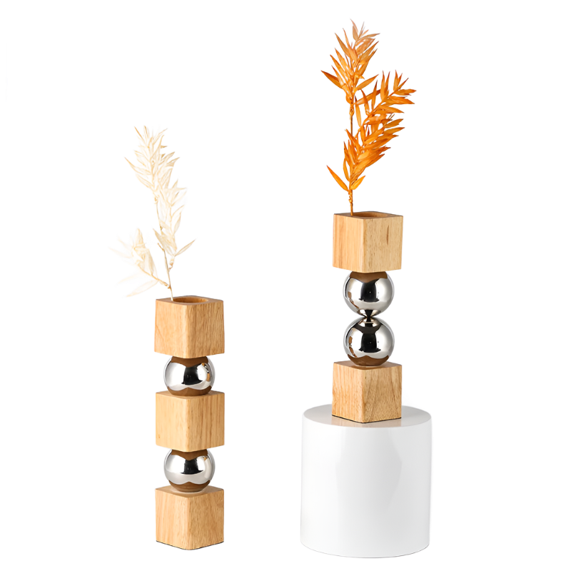 Nordic Style Modern Vase with wooden base - Bliss Vie