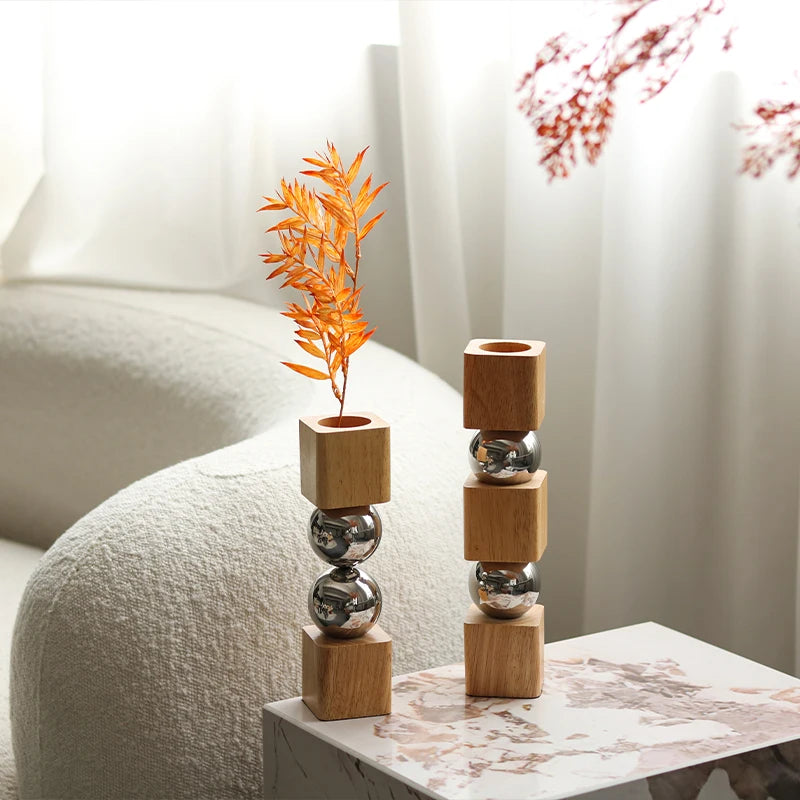 Nordic Style Modern Vase with Wooden Base - Minimalist Home Decor cabinet Sleek Contemporary Sophisticated Unique Elegant Decorative Trendy stylish Minimalist Artistic Luxury Designer tabletop table decor accessories tableware living room decor coffee table decor