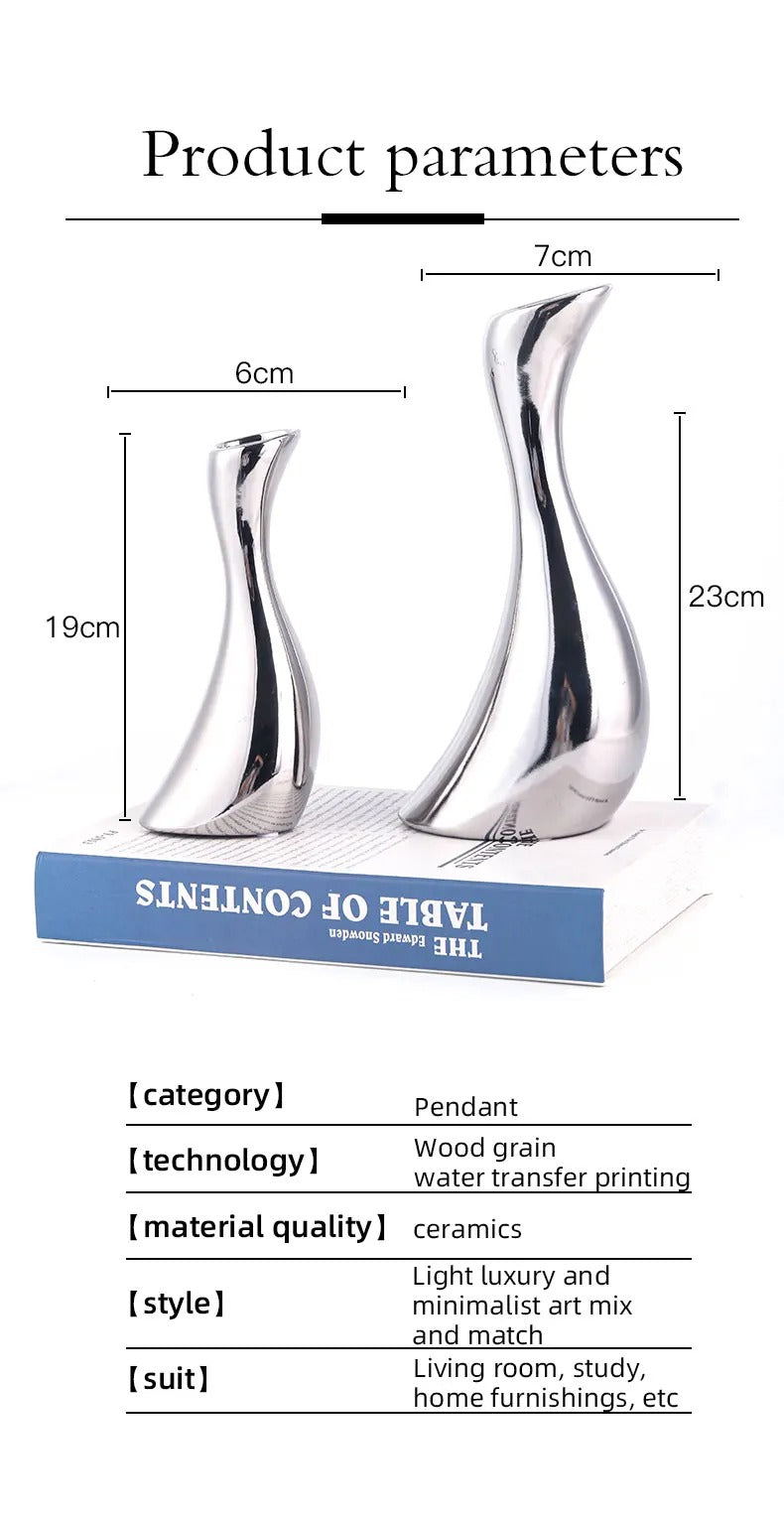 Elegant Nordic Silver Flower Vase - Stylish Vase Decor Home Decor cabinet Sleek Contemporary Sophisticated Unique Elegant Decorative Trendy stylish Minimalist Artistic Luxury Designer tabletop table decor accessories tableware living room decor coffee table decor