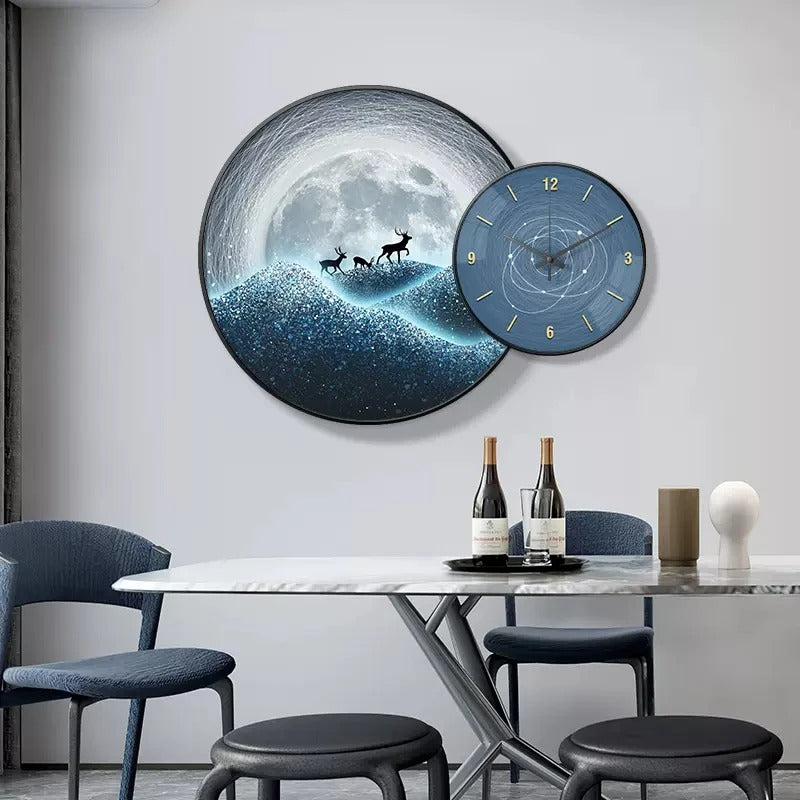 Wall Clock with Painting Moon Round - Bliss Vie