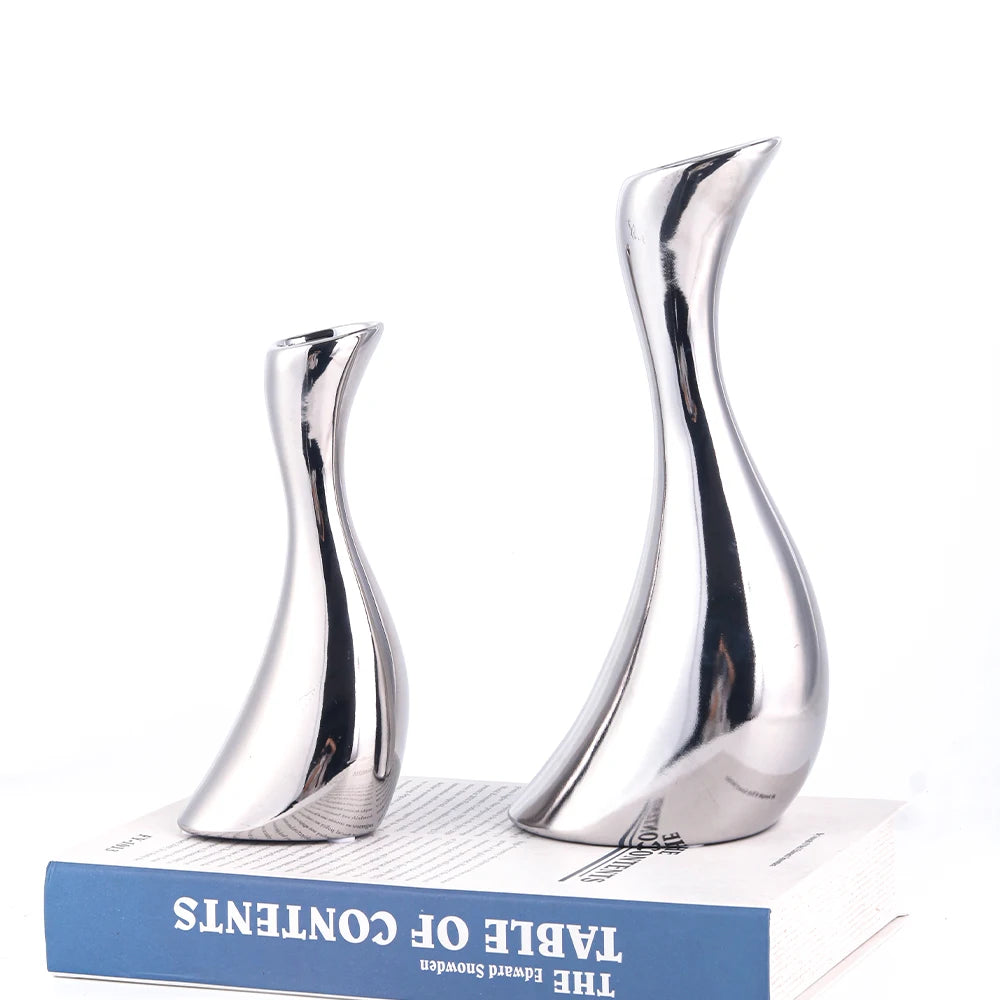 Elegant Nordic Silver Flower Vase - Stylish Vase Decor Home Decor cabinet Sleek Contemporary Sophisticated Unique Elegant Decorative Trendy stylish Minimalist Artistic Luxury Designer tabletop table decor accessories tableware living room decor coffee table decor