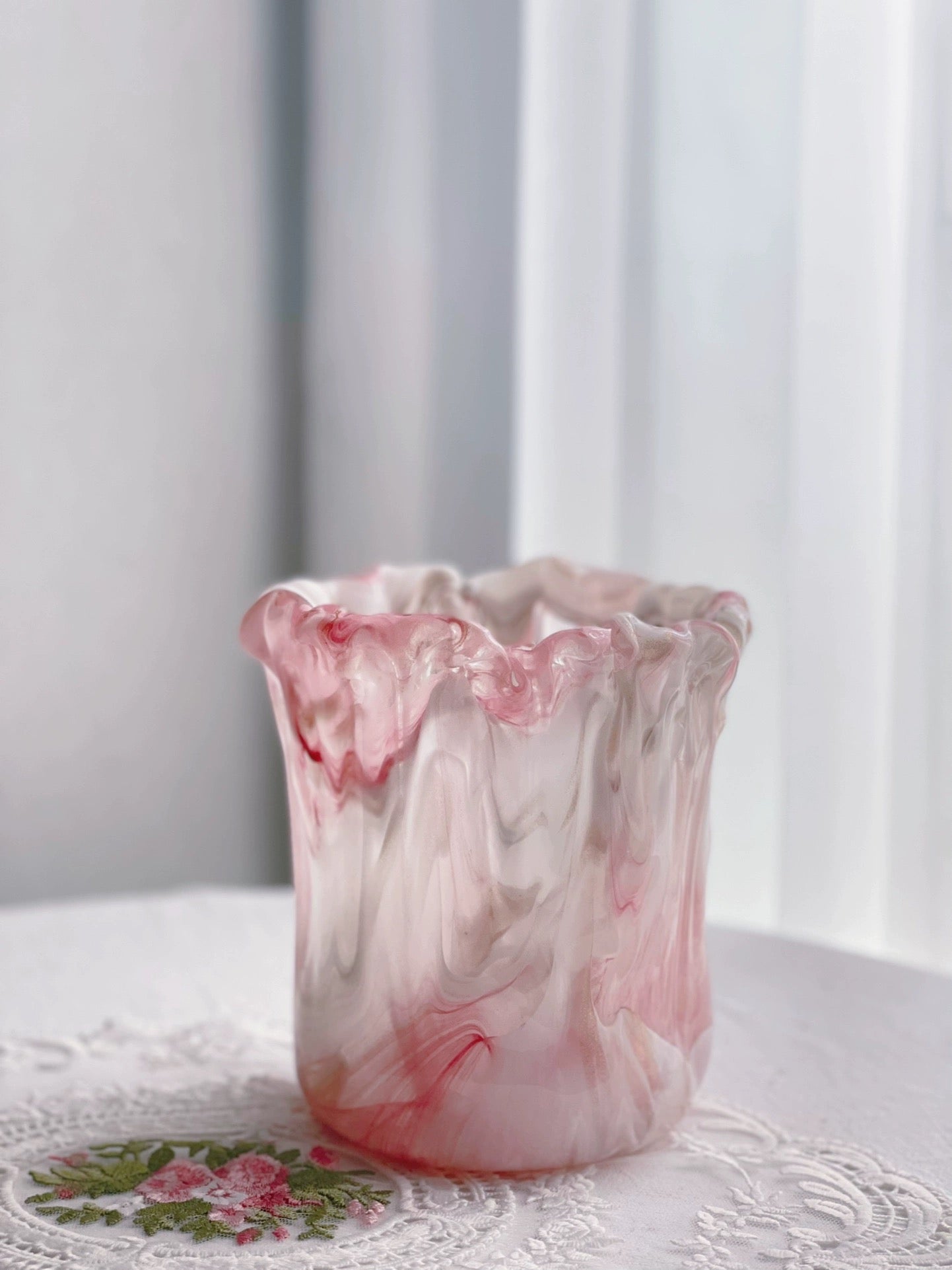 Artistic Handmade Pink Glass Vase | Elegant Home Decor Accent cabinet Sleek Contemporary Sophisticated Unique Elegant Decorative Trendy stylish Minimalist Artistic Luxury Designer tabletop table decor accessories tableware living room decor coffee table decor