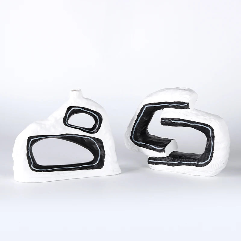 Eclectic Unique Black n White Black Vase - Artistic Vase Decor Home Decor cabinet Sleek Contemporary Sophisticated Unique Elegant Decorative Trendy stylish Minimalist Artistic Luxury Designer tabletop table decor accessories tableware living room decor coffee table decor