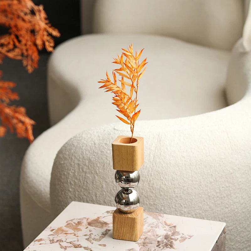 Nordic Style Modern Vase with Wooden Base - Minimalist Home Decor cabinet Sleek Contemporary Sophisticated Unique Elegant Decorative Trendy stylish Minimalist Artistic Luxury Designer tabletop table decor accessories tableware living room decor coffee table decor