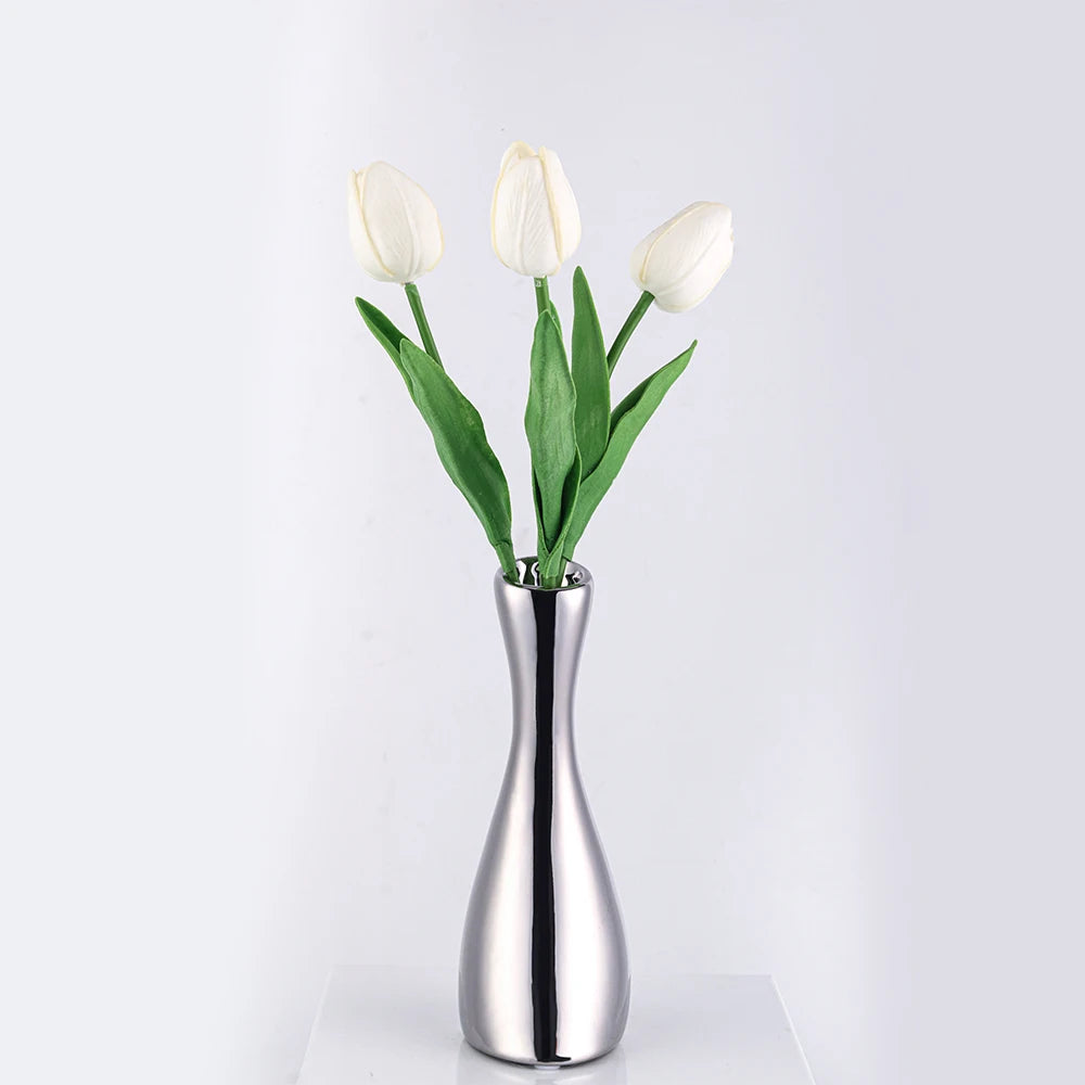 Elegant Nordic Silver Flower Vase - Stylish Vase Decor Home Decor cabinet Sleek Contemporary Sophisticated Unique Elegant Decorative Trendy stylish Minimalist Artistic Luxury Designer tabletop table decor accessories tableware living room decor coffee table decor