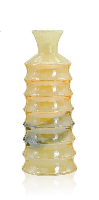 Beige Glass Vase Set - Versatile Elegance in Three Sizes Home Decor cabinet Sleek Contemporary Sophisticated Unique Elegant Decorative Trendy stylish Minimalist Artistic Luxury Designer tabletop table decor accessories tableware living room decor coffee table decor