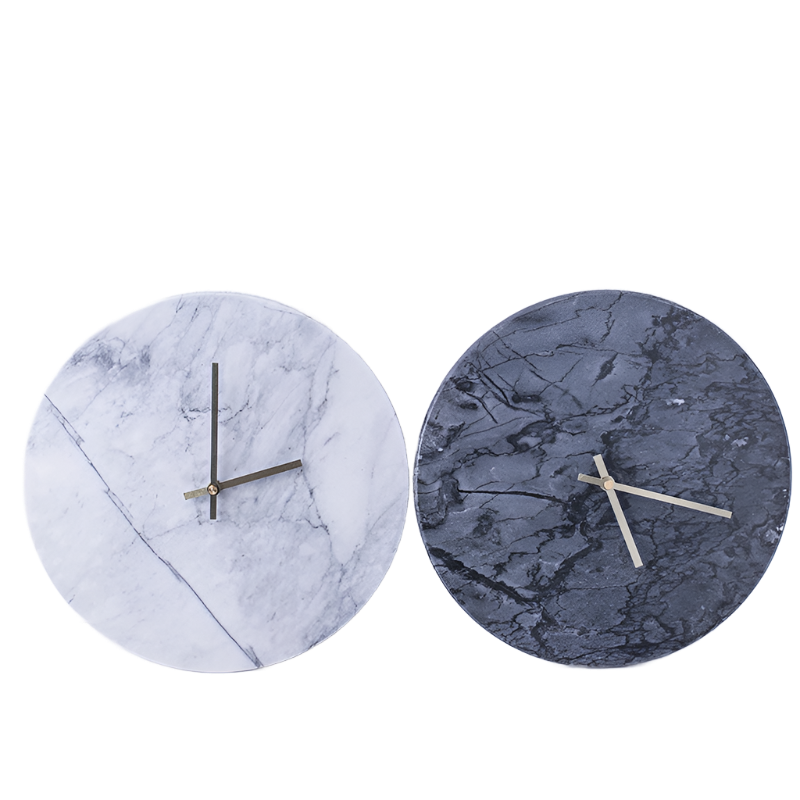 Round Marble Clock - Black Grey - Bliss Vie