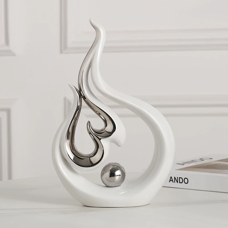 Fire-shaped Ceramic Sculpture - Elemental Home Decor Accent cabinet Sleek Contemporary Sophisticated Unique Elegant Decorative Trendy stylish Minimalist Artistic Luxury Designer tabletop table decor accessories tableware living room decor coffee table decor