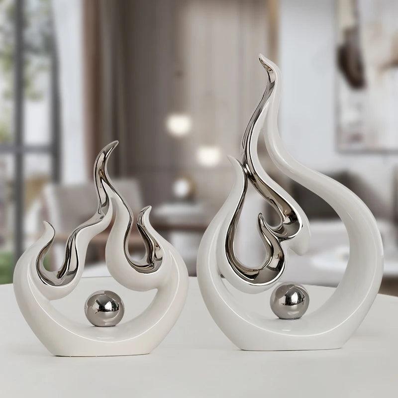 Fire-shaped Ceramic Sculpture - Elemental Home Decor Accent cabinet Sleek Contemporary Sophisticated Unique Elegant Decorative Trendy stylish Minimalist Artistic Luxury Designer tabletop table decor accessories tableware living room decor coffee table decor