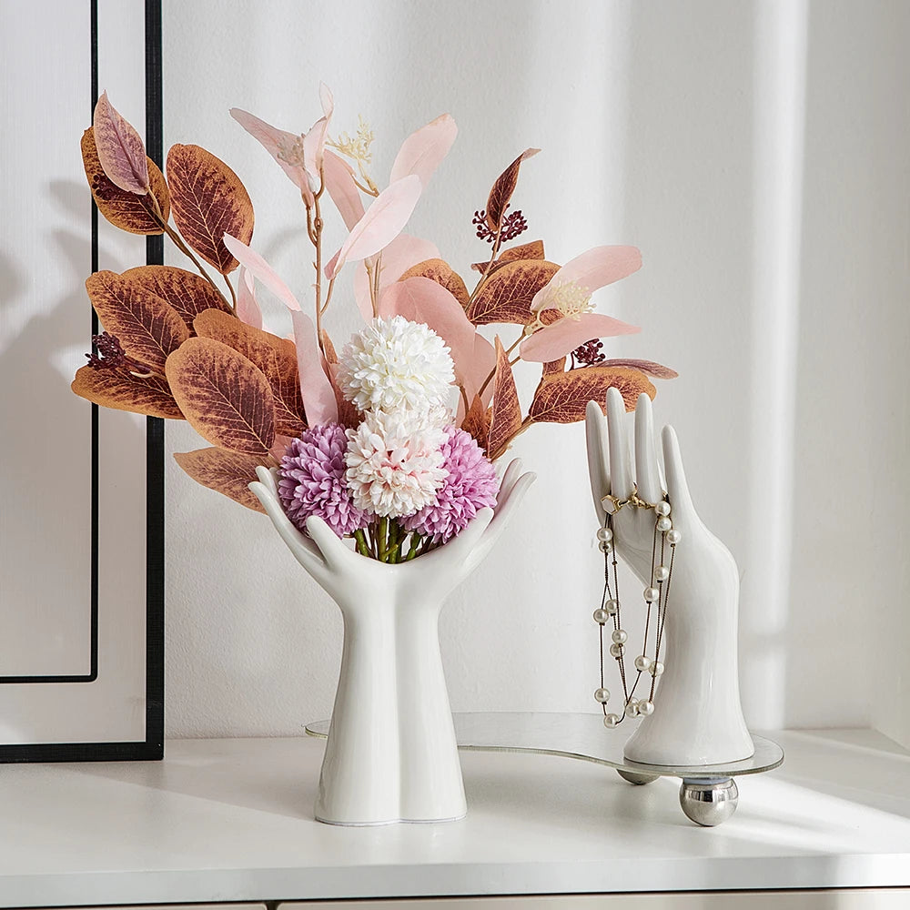 Modern Fist and Hands Vase - Striking Home Decor Vase cabinet Sleek Contemporary Sophisticated Unique Elegant Decorative Trendy stylish Minimalist Artistic Luxury Designer tabletop table decor accessories tableware living room decor coffee table decor