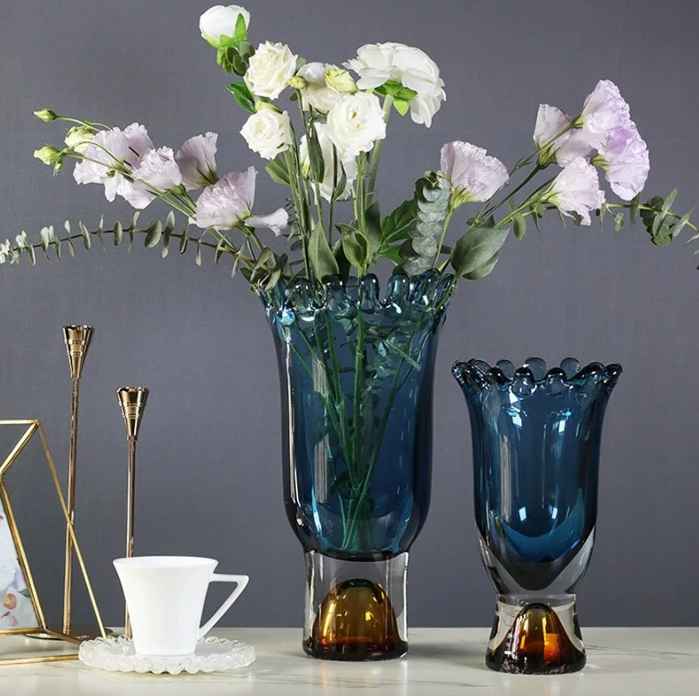 Elegance in Bloom - Blue Orchid Vase for Floral Displays Home Decor cabinet Sleek Contemporary Sophisticated Unique Elegant Decorative Trendy stylish Minimalist Artistic Luxury Designer tabletop table decor accessories tableware living room decor coffee table decor