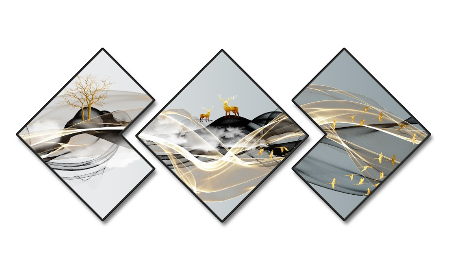 Ribbon Print Linked Wall Painting Set of 3 | BLISS VIE