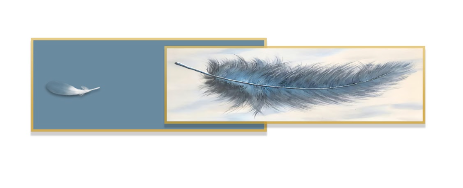 Large Landscape Feather Wall Painting (150x40 cm) - Bliss Vie