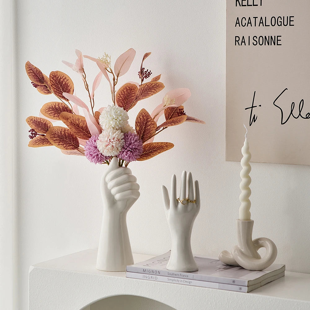 Modern Fist and Hands Vase - Striking Home Decor Vase cabinet Sleek Contemporary Sophisticated Unique Elegant Decorative Trendy stylish Minimalist Artistic Luxury Designer tabletop table decor accessories tableware living room decor coffee table decor