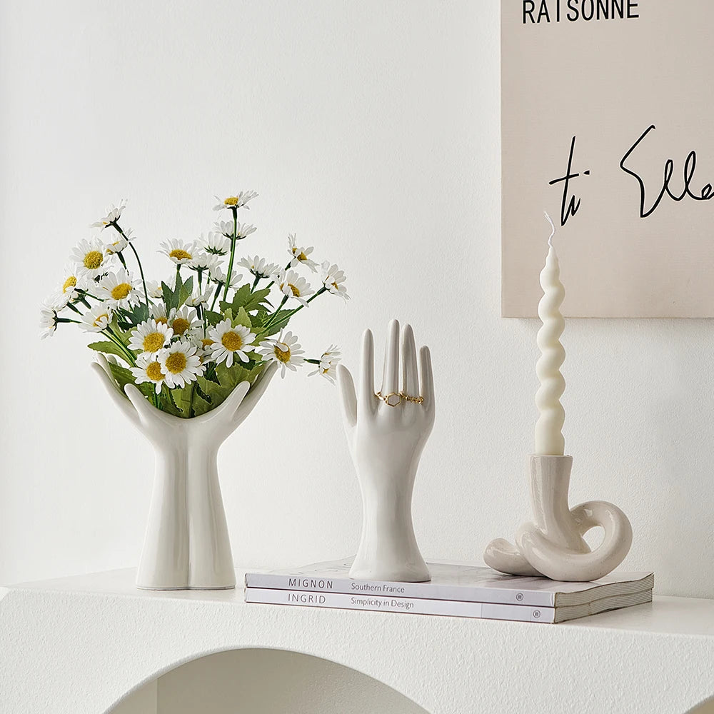 Modern Fist and Hands Vase - Striking Home Decor Vase cabinet Sleek Contemporary Sophisticated Unique Elegant Decorative Trendy stylish Minimalist Artistic Luxury Designer tabletop table decor accessories tableware living room decor coffee table decor