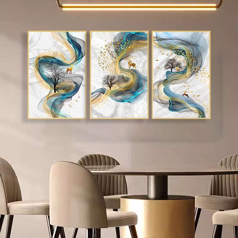 Wavy with Deers Set of 3 abstract painting - Bliss Vie