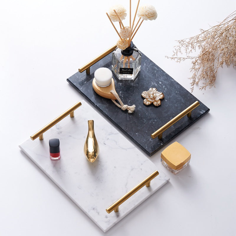 Marble Tray with Gold Handles | Home Decor Crystal Sleek Contemporary Sophisticated Unique Elegant Decorative Trendy stylish Chic Minimalist Artistic Luxury Designer tabletop table decor accessories tableware