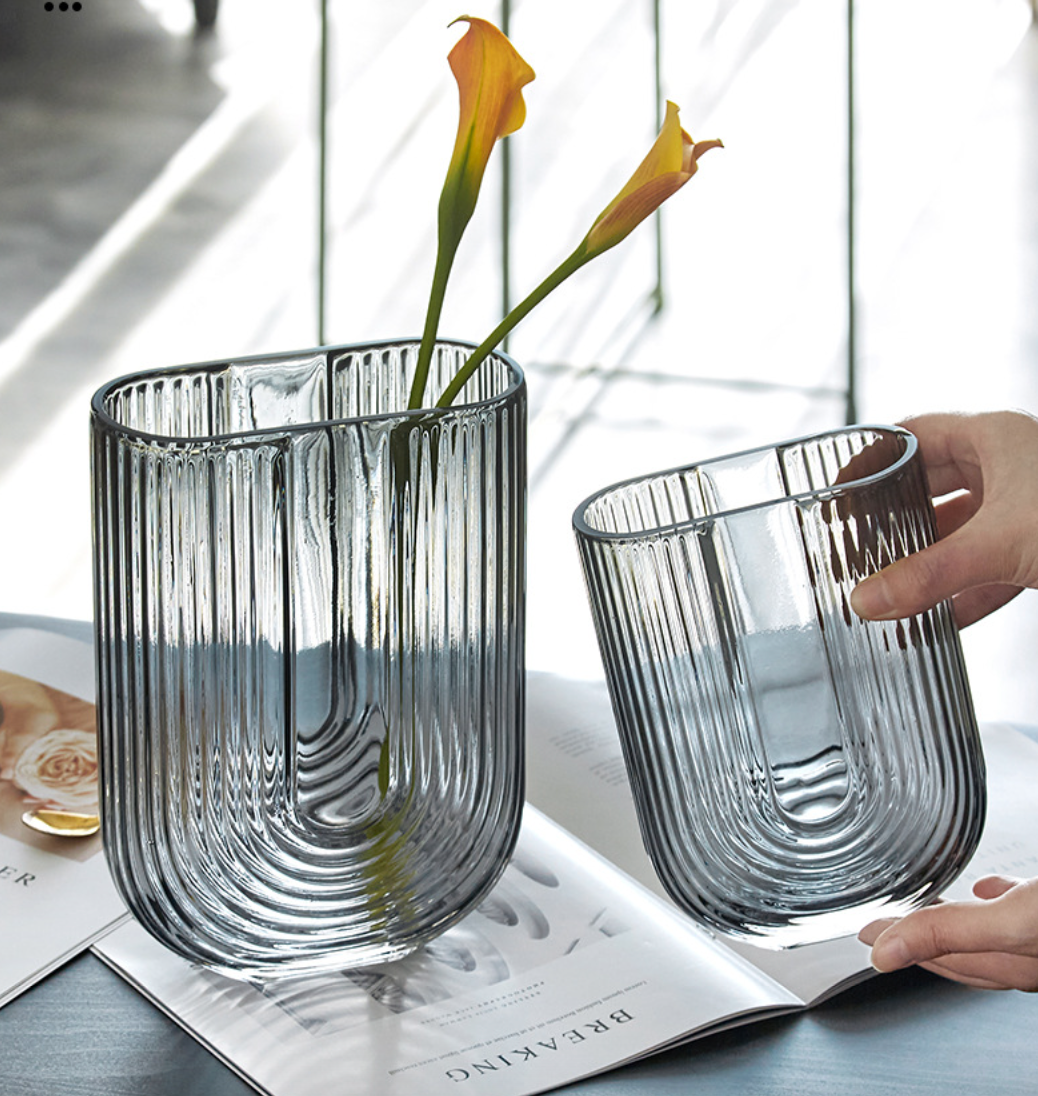 U-Shaped Glass Vase | Home Decor cabinet Sleek Contemporary Sophisticated Unique Elegant Decorative Trendy stylish Minimalist Artistic Luxury Designer tabletop table decor accessories tableware living room decor coffee table decor