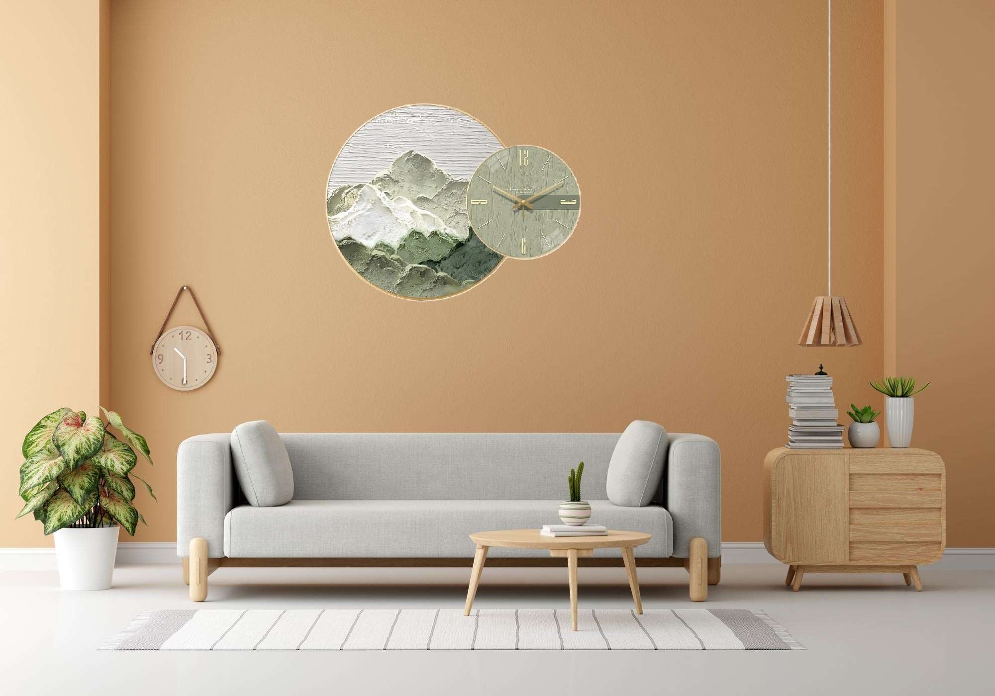 Wall Clock with Painting Mountain Round - Bliss Vie