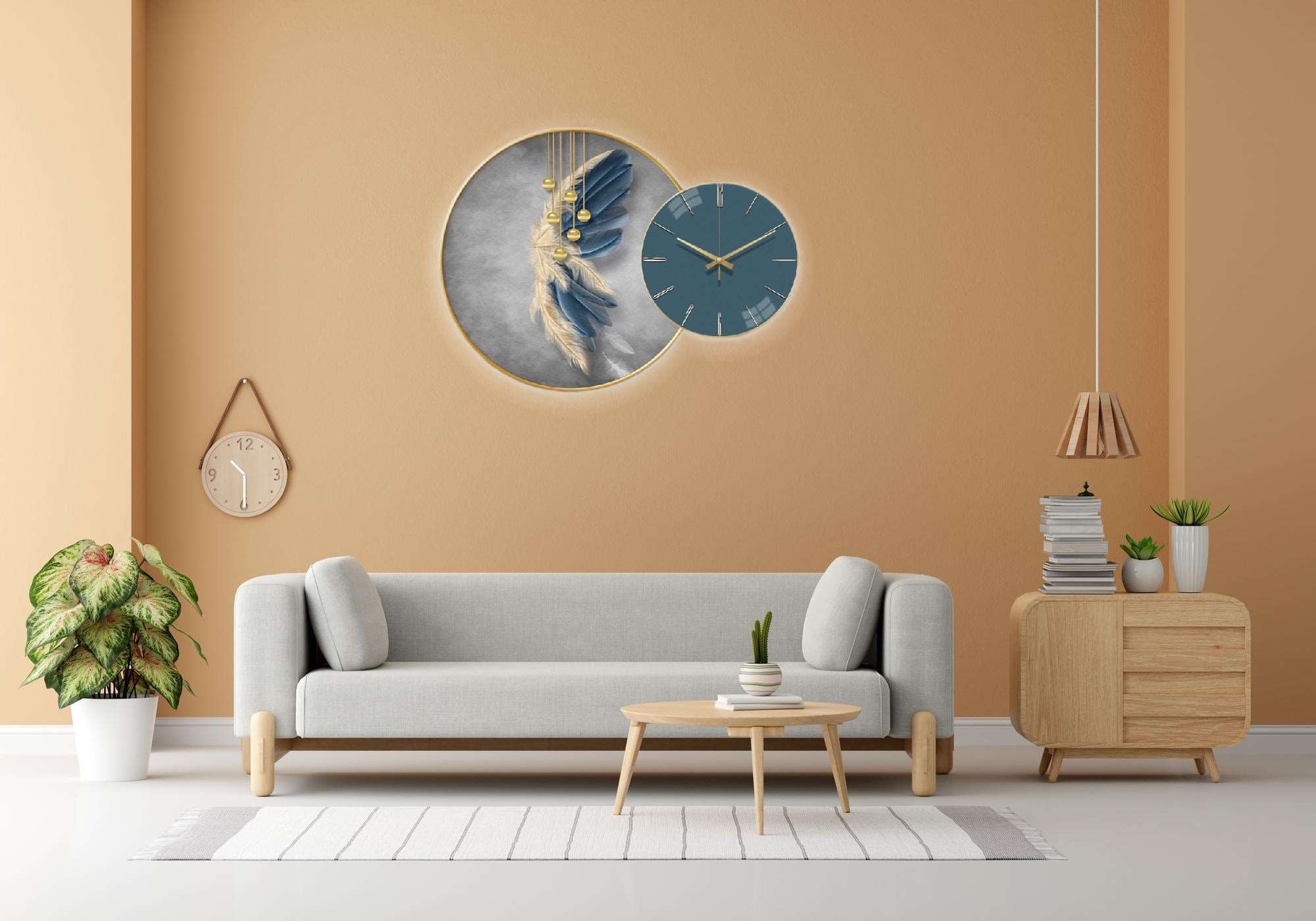 Wall Clock with Painting Contemporary Round - Bliss Vie