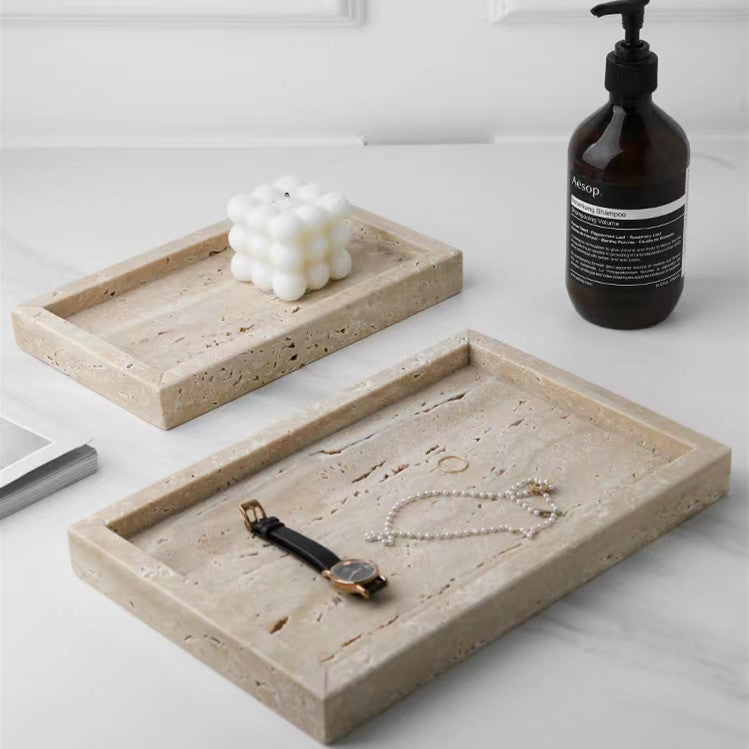 Chic Travertine Decorative Tray | Home Decor cabinet Sleek Contemporary Sophisticated Unique Elegant Decorative Trendy stylish Minimalist Artistic Luxury Designer tabletop table decor accessories tableware living room decor coffee table decor