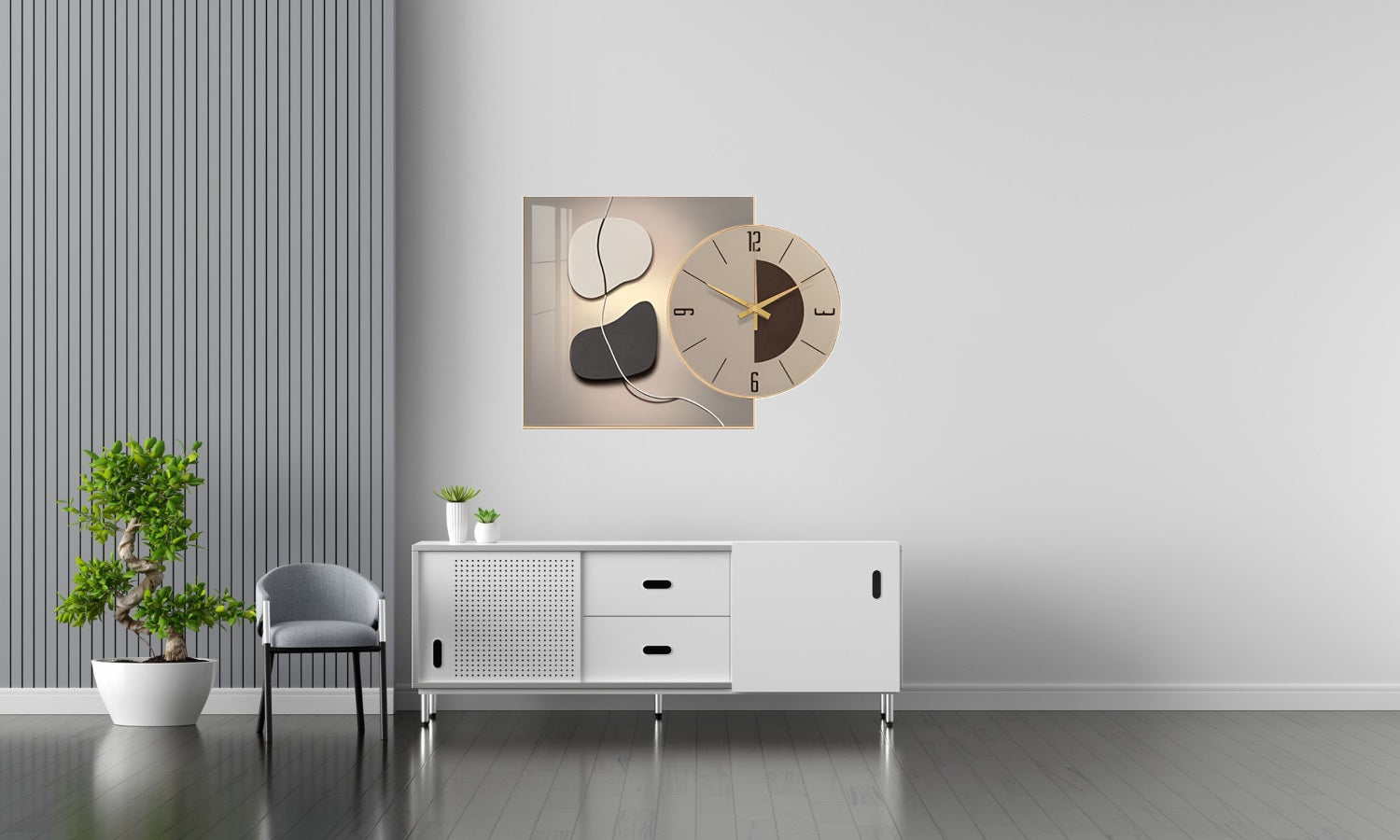 Wall Clock with Abstract Painting Modern - Bliss Vie