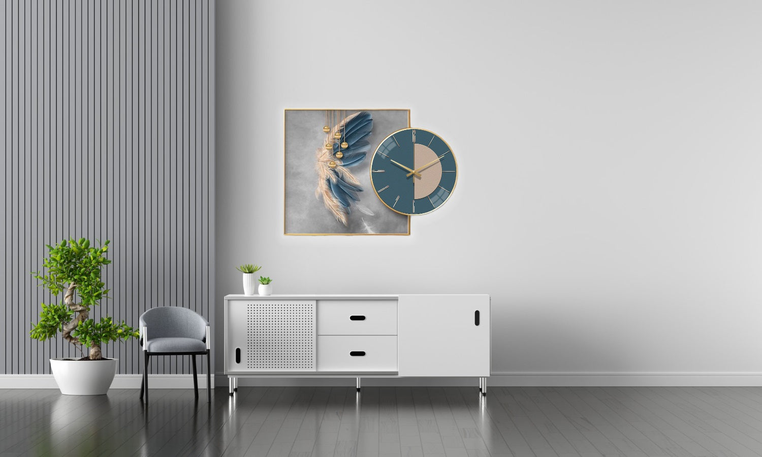 Wall Clock with Painting Contemporary - Bliss Vie