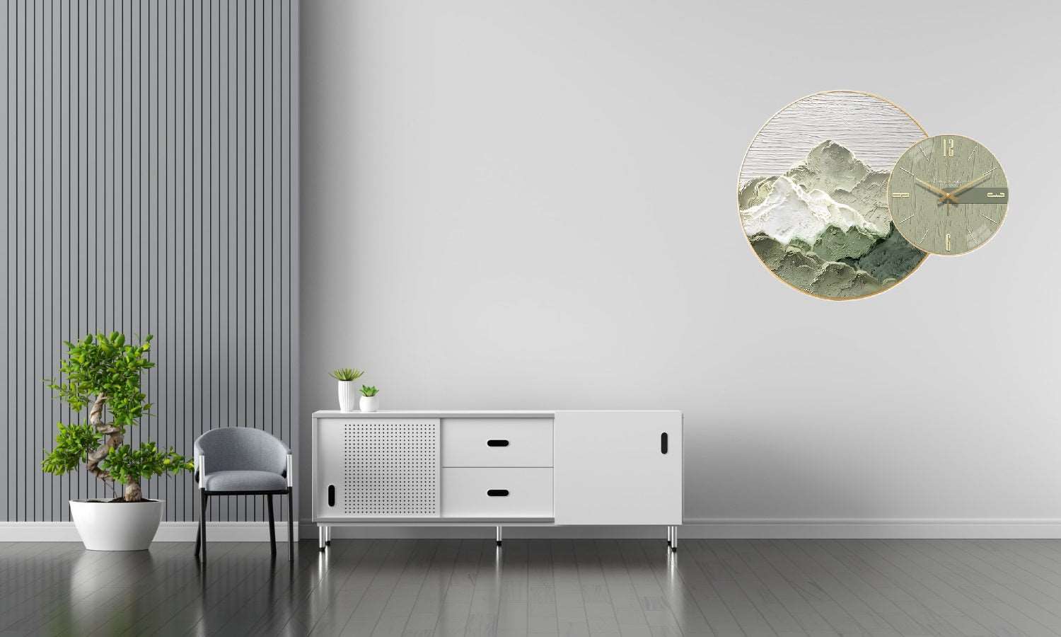 Wall Clock with Painting Mountain Round - Bliss Vie