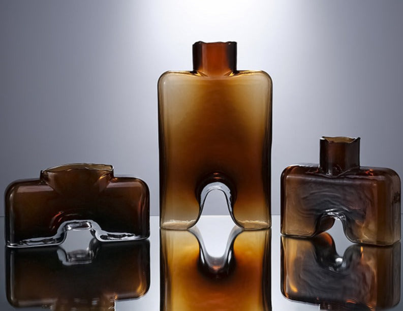 Creative Luxury Amber Glass Vase - Opulent Elegance Home Decor cabinet Sleek Contemporary Sophisticated Unique Elegant Decorative Trendy stylish Minimalist Artistic Luxury Designer tabletop table decor accessories tableware living room decor coffee table decor