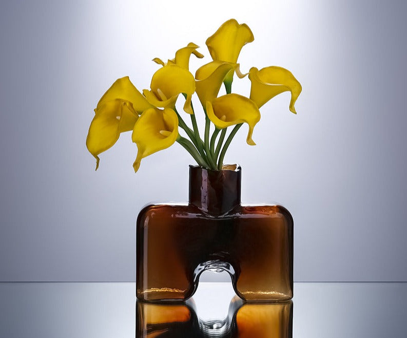 Creative Luxury Amber Glass Vase - Opulent Elegance Home Decor cabinet Sleek Contemporary Sophisticated Unique Elegant Decorative Trendy stylish Minimalist Artistic Luxury Designer tabletop table decor accessories tableware living room decor coffee table decor