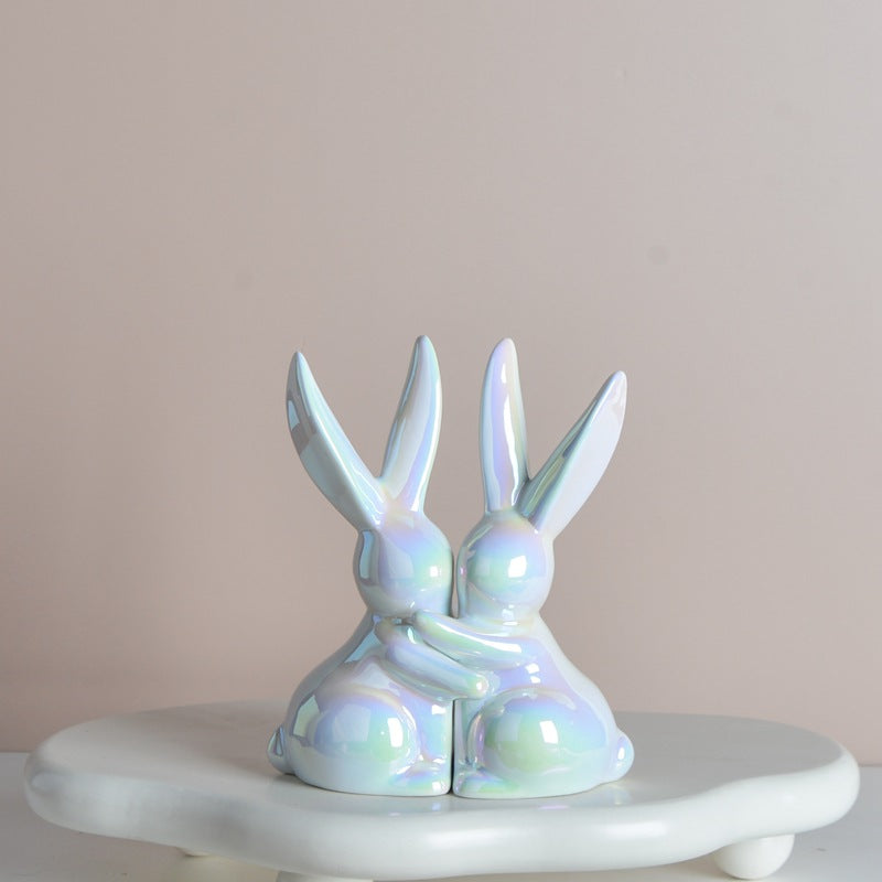 Ceramic Rabbit Bookends Set | Adorable Decorative Accent Home Decor Modern Sleek Contemporary book supports Unique Elegant Decorative Trendy Geometric Chic Minimalist Artistic Luxury Designer book holder tabletop table decor