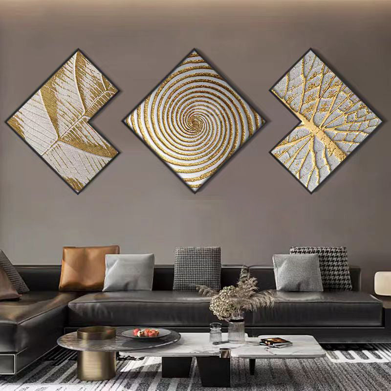 لوحة حائط هندسية باللونين الأسود والذهبي (50x50 سم - مجموعة من 3 قطع)