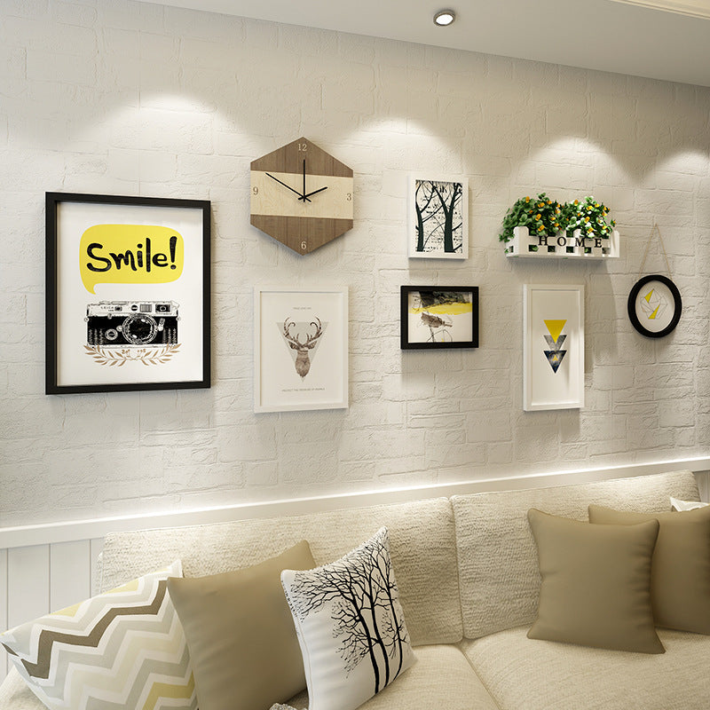 غرفة المعيشة الحديثة اللوحة الزخرفية إطار الصورة مجموعة ساعة مع زارع