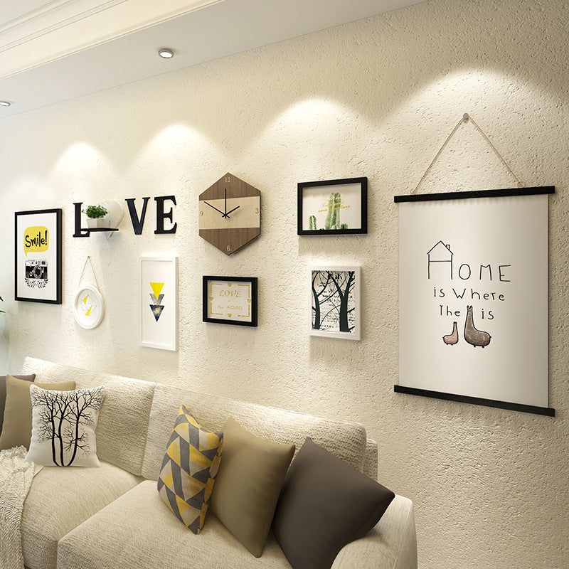 مجموعة ساعات بإطار صور لديكور غرفة المعيشة الحديثة - 7 إطارات وحب