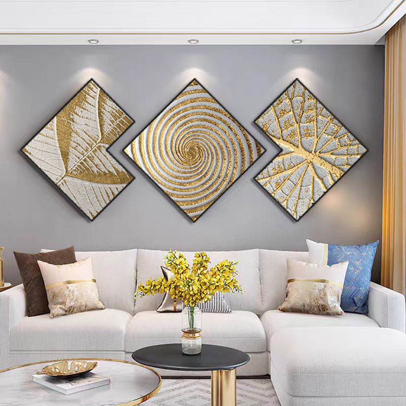 Black & Gold Geometric Wall Painting (50x50 cm - Set of 3)