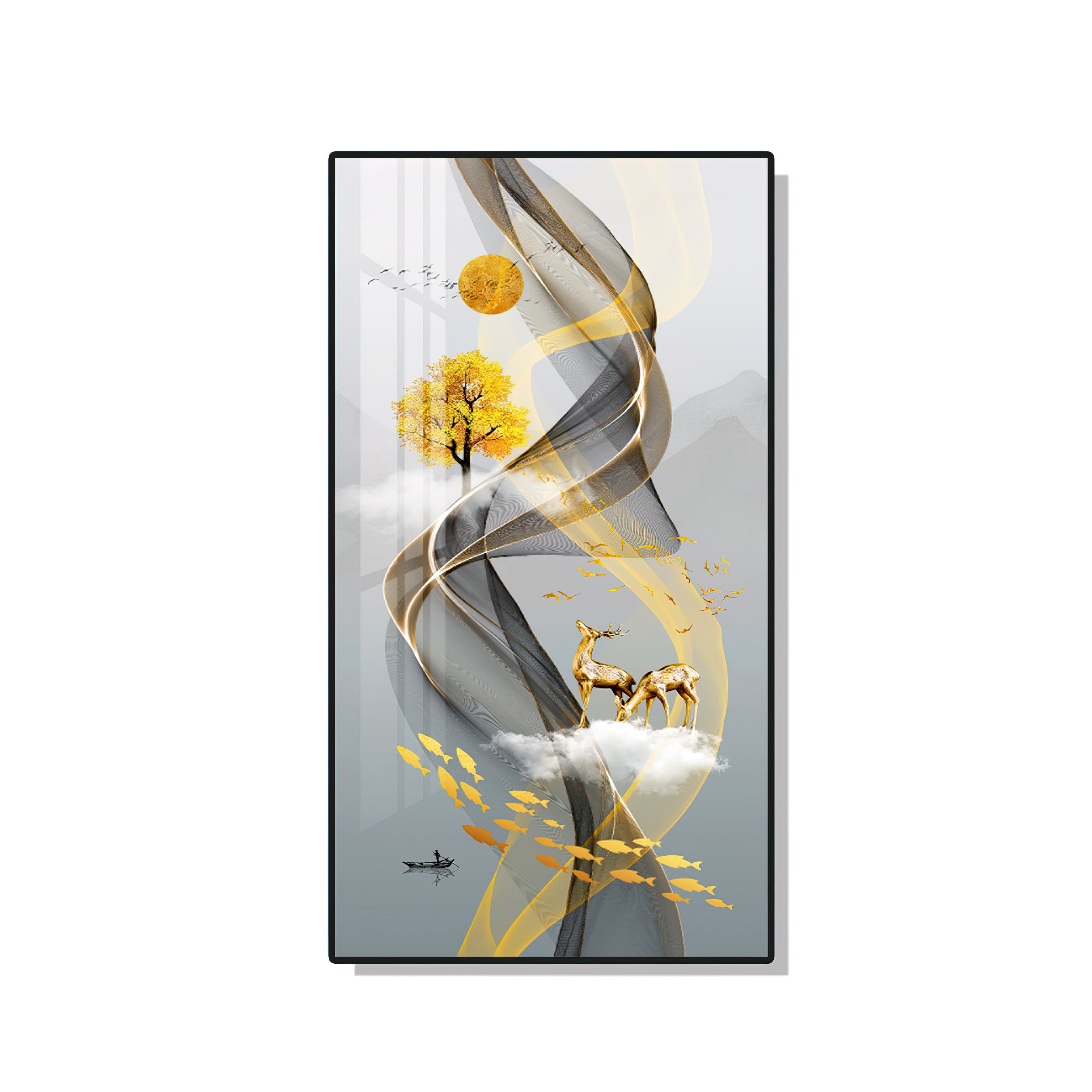 Trendy Wavy Abstract Wall Painting - 50x100 cm Artwork Home Decor crystal porcelain Framed Large wall wall art wall accents
