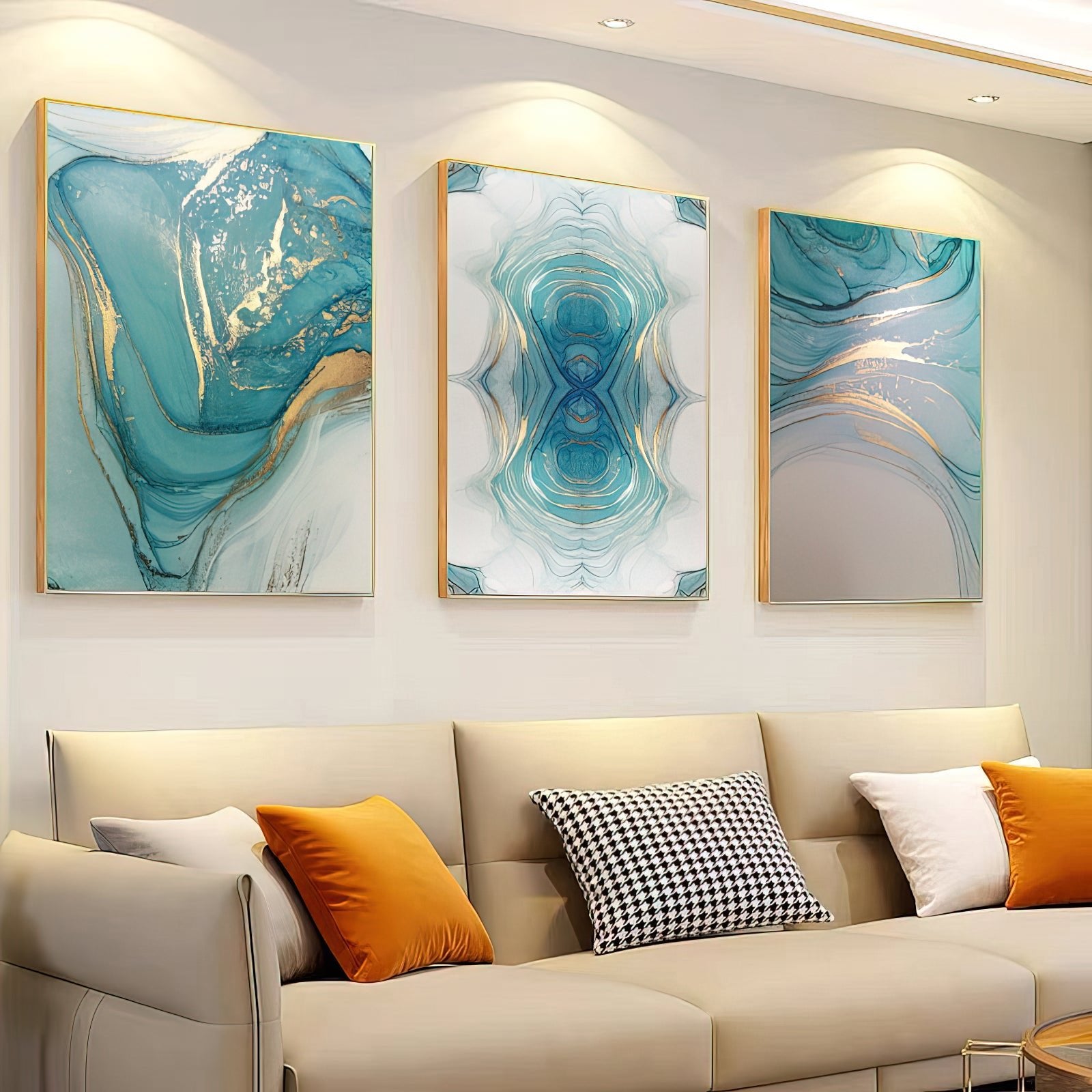 Modern Abstract Wall Art - Set of 3 Contemporary Paintings (50x70 cm) Home Decor crystal porcelain Framed Large wall wall art wall accents