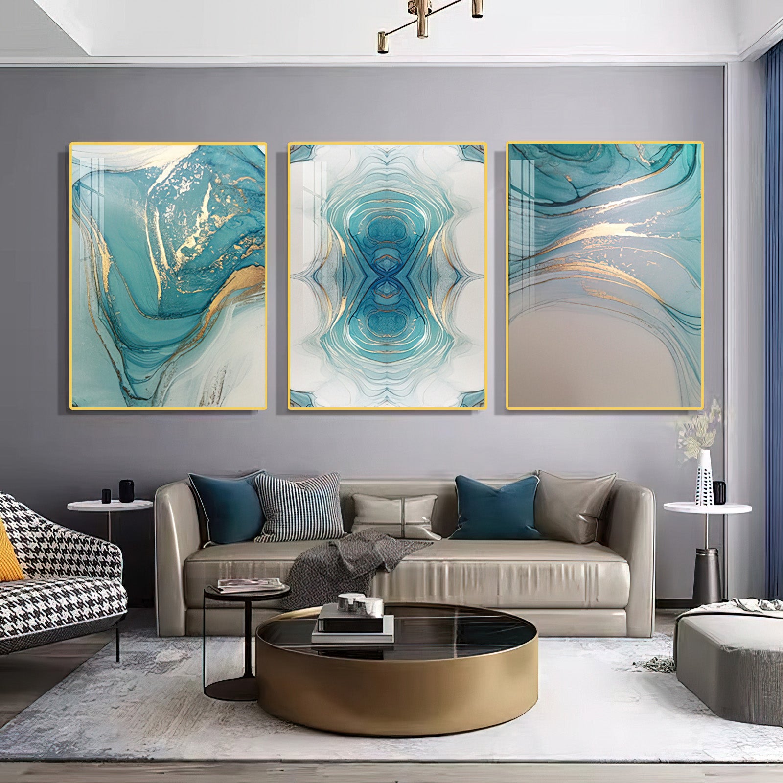 Modern Abstract Wall Art - Set of 3 Contemporary Paintings (50x70 cm) Home Decor crystal porcelain Framed Large wall wall art wall accents