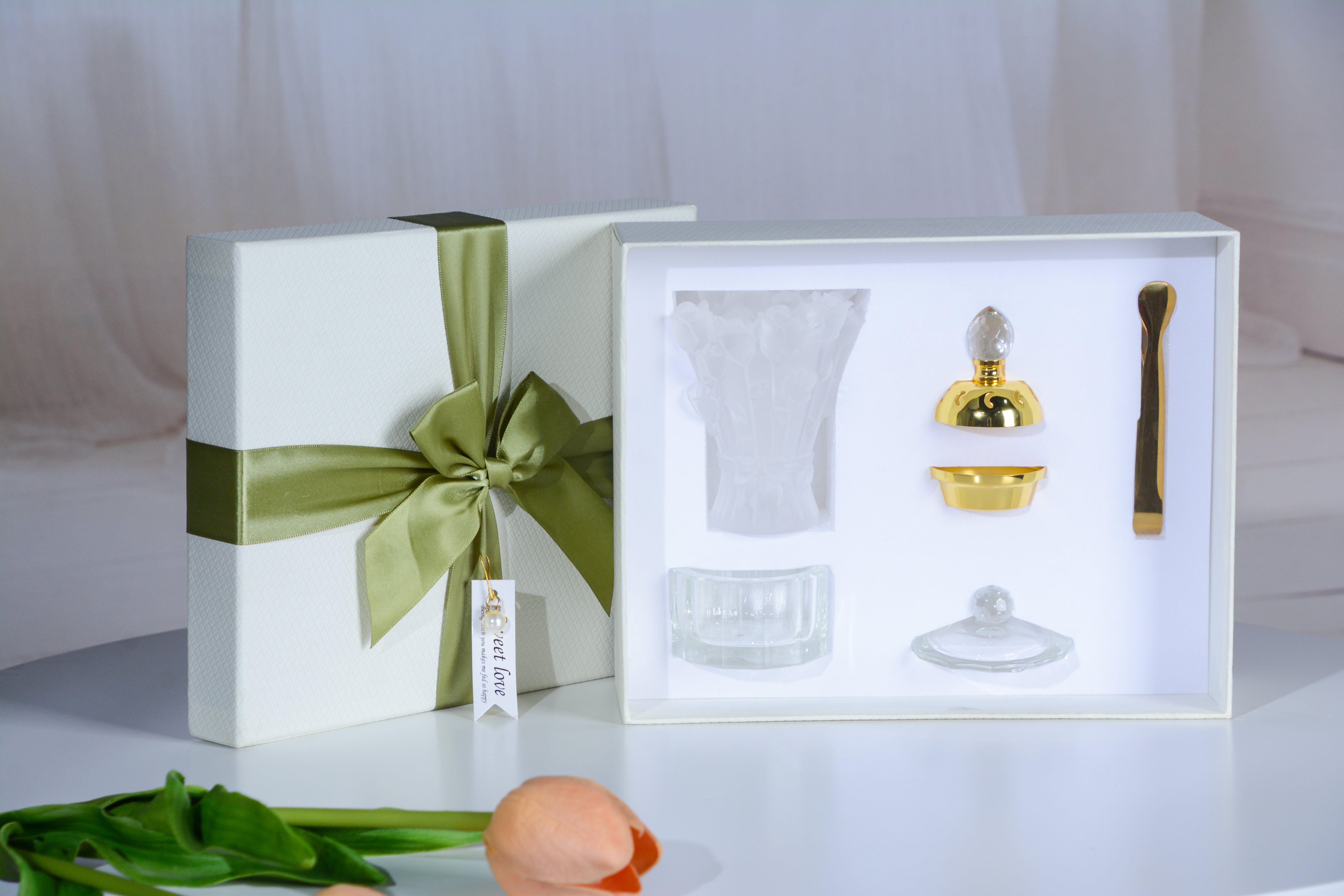 Crystal Bukhoor Incense Burner - Gift Set (White Rose)