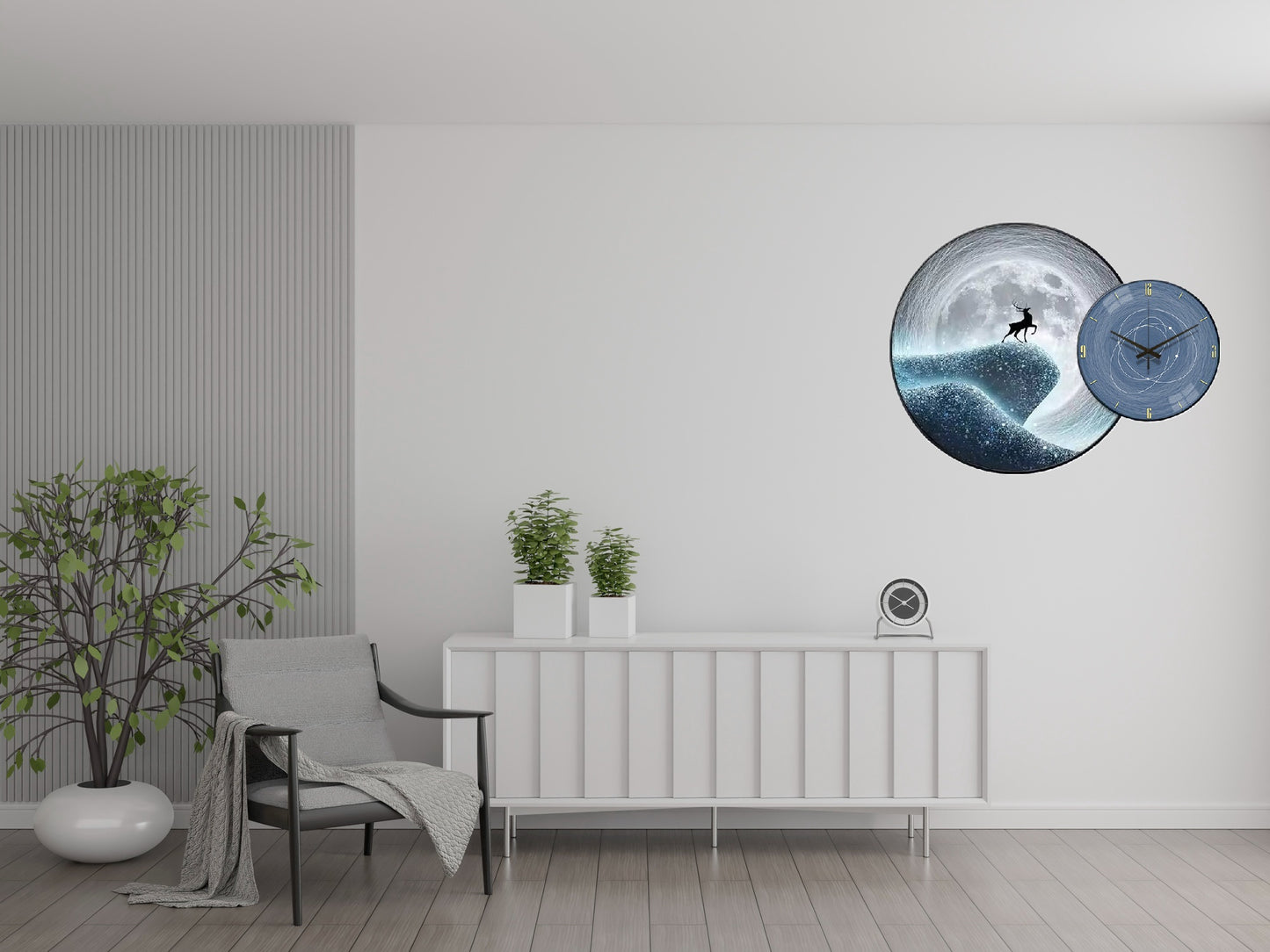 Wall Clock with Painting Moon Round