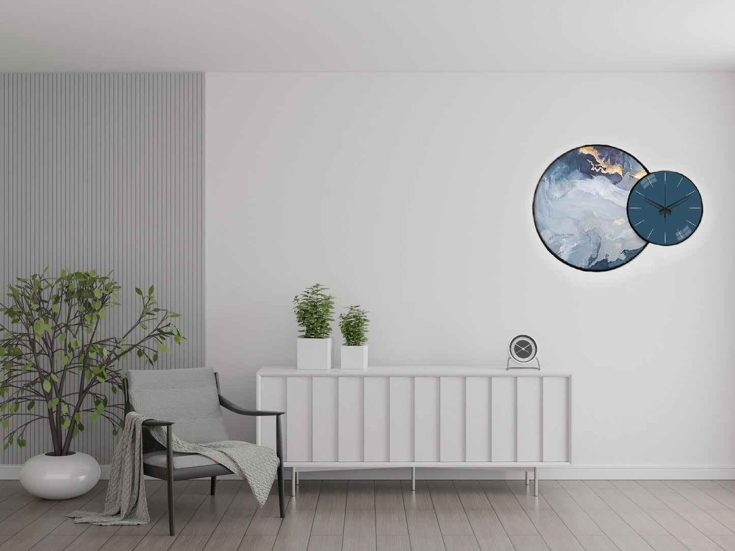 Wall Clock with Painting Abstract Round