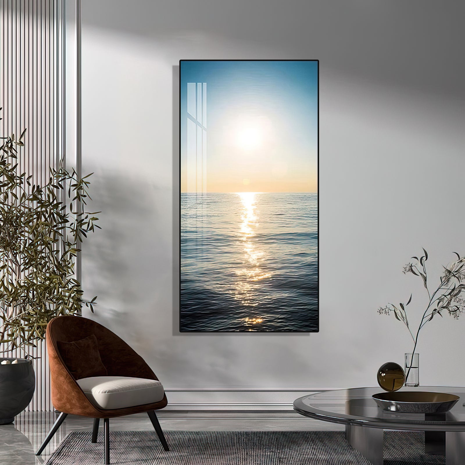 Serene Ocean Landscape Wall Painting - 50x100 cm Home Decor crystal porcelain Framed Large wall wall art wall accents landscape Nature-inspired