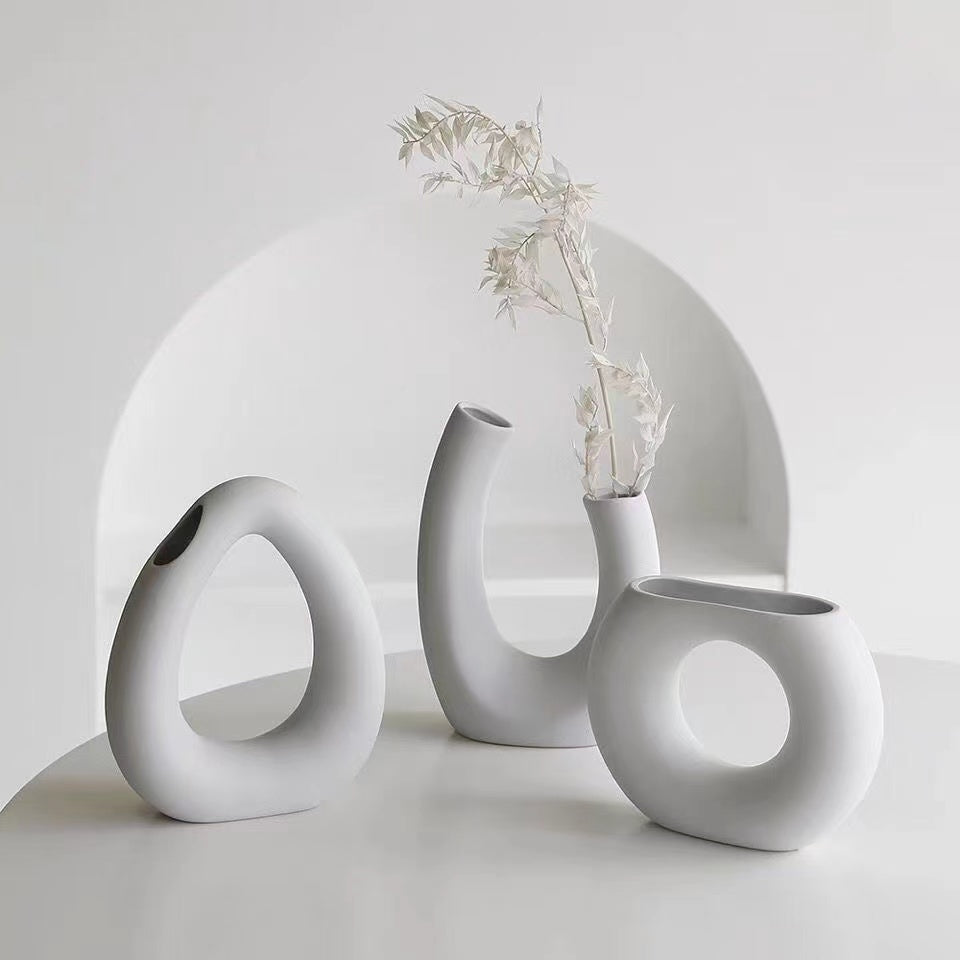 Nordic Ceramic Vase - Donut Shape - Modern Home Decor cabinet  Sleek Contemporary Sophisticated Unique Elegant Decorative Trendy stylish Minimalist Artistic Luxury Designer tabletop table decor accessories tableware living room decor coffee table decor