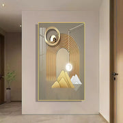 Golden Round Abstract Wall Painting - 50x100 cm Art Piece Home Decor crystal porcelain Framed Large wall wall art wall accents