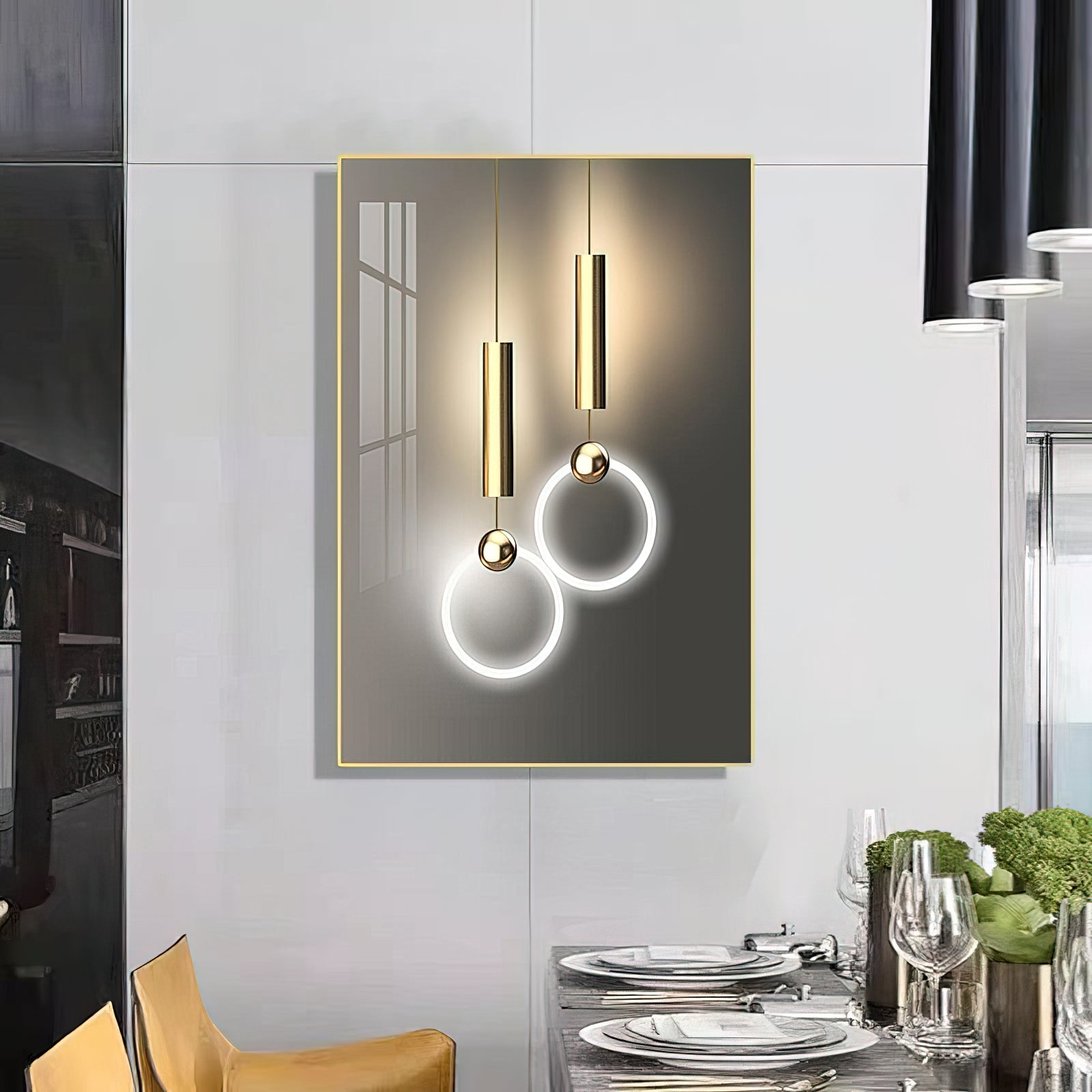Hanging Bulbs Abstract Wall Painting - 50x100 cm Art Piece Home Decor crystal porcelain Framed Large wall wall art wall accents