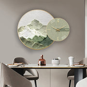 Wall Clock with Painting Mountain Round